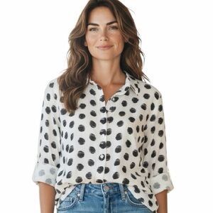 100% Linen - Chicos Polka Dot Blouse
